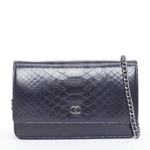 CHANEL Timeless Classic Flap Wallet on Chain navy scaled leather crossbody bag